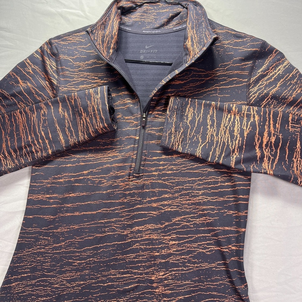 Nike Pro Dri-FIT 1/4 Zip Pullover Womens Medium Top Orange Abstract Activewear